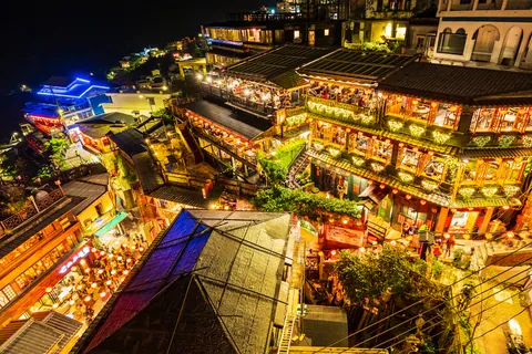 Vista noturna de Jiufen, Taiwan