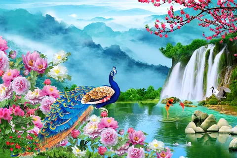 有瀑布的池塘