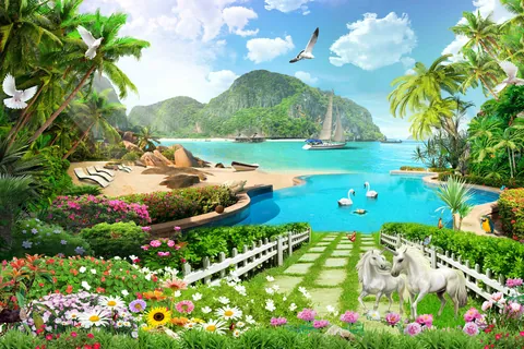 动物嬉戏的森林与帆船航行的大海