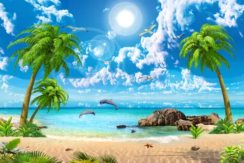 海豚飞舞的海滩
