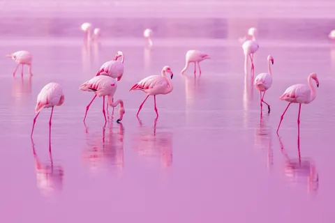 Flamingo's in een roze meer