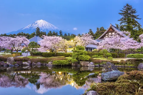 富士宮の庭園から富士山を望む