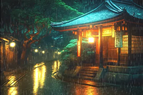 Sanctuaire par une nuit de pluie