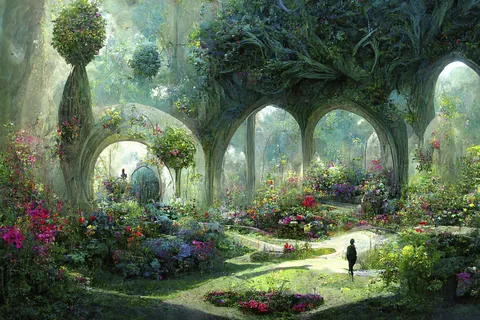 Arco de luz y flores tejido por las plantas