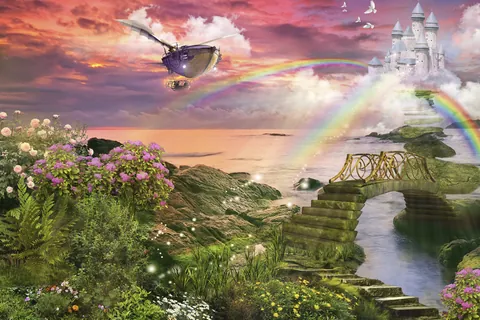 Het witte kasteel van de regenboogluchtspiegeling