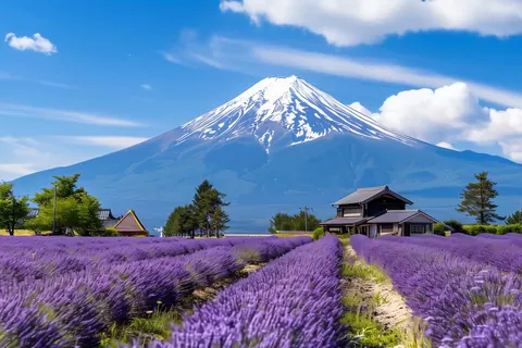 Verano: El monte Fuji y campos de lavanda